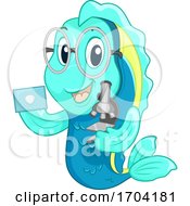 Poster, Art Print Of Fish Mascot Scientist Microscope Illustration