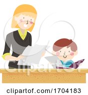 Poster, Art Print Of Kid Boy Teacher Helper Girl Illustration