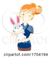 Poster, Art Print Of Girl Hug Pet Rabbit Illustration