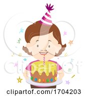 Poster, Art Print Of Girl Dwarfism Birthday Cake Party Hat Illustration