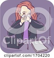 Poster, Art Print Of Woman Office Working Sick Illustration