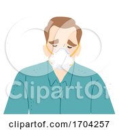 Poster, Art Print Of Man Wear N95 Face Mask Sad Illustration