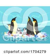 Penguin Floating Garbage Ocean Illustration