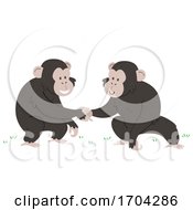 Poster, Art Print Of Chimpanzee Touch Hands Greet Illustration