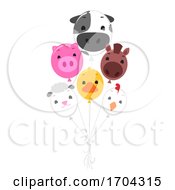 Poster, Art Print Of Farm Animals Balloons Illustration