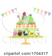 Poster, Art Print Of Farm Birthday Cake Buntings Illustration