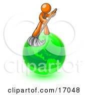 Orange Man Using A Wet Mop With Green Cleaning Products To Clean Up The Environment Of Planet Earth Clipart Illustration by Leo Blanchette