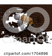 Poster, Art Print Of 3d Morph Man Carrrying Boxes Breaking Through A Brick Wall