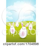 Easter Bunnies In Sunny Landscape