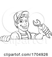 Poster, Art Print Of Mechanic Plumber Wrench Spanner Cartoon Handyman