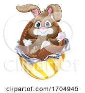 Poster, Art Print Of Easter Bunny Rabbit Breaking Chocolate Egg Cartoon