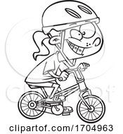 Poster, Art Print Of Clipart Cartoon Black And White Girl Riding A Bike