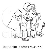 Lineart Cartoon Woman With Broken Skis