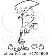 Lineart Cartoon Boy Holding A Magnet And Attracting Chicks by toonaday