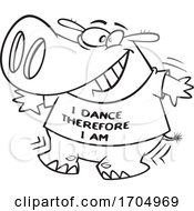 Poster, Art Print Of Clipart Cartoon Black And White Dancing Hippo