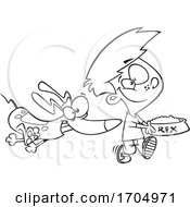 Poster, Art Print Of Clipart Cartoon Black And White Boy Feeding His Dog