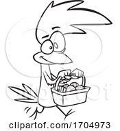 Poster, Art Print Of Clipart Cartoon Black And White Easter Chicken Carrying A Basket