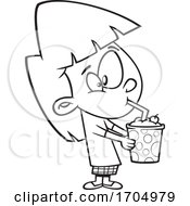 Poster, Art Print Of Clipart Cartoon Black And White Girl Drinking A Milkshake