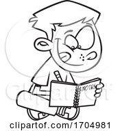 Poster, Art Print Of Clipart Cartoon Black And White Boy Writing Notes