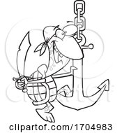 Poster, Art Print Of Clipart Cartoon Black And White Pirate Turtle Swinging On An Anchor