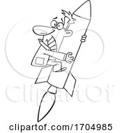 Poster, Art Print Of Clipart Cartoon Black And White Rocket Scientist Clinging In Fear