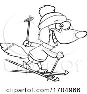 Poster, Art Print Of Clipart Cartoon Black And White Skiing Dog
