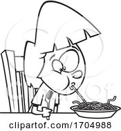 Poster, Art Print Of Clipart Cartoon Black And White Girl Sucking Up A Spaghetti Noodle