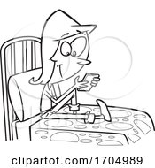 Lineart Cartoon Teen Girl Texting On Her Bed