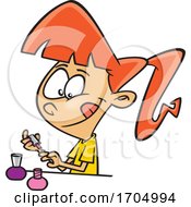 Clipart Cartoon Girl Applying Nail Polish