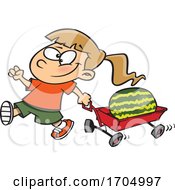 Poster, Art Print Of Clipart Cartoon Girl Pulling A Watermelon In A Wagon