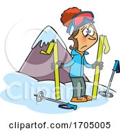 Poster, Art Print Of Clipart Cartoon Woman With Broken Skis
