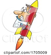 Clipart Cartoon Rocket Scientist Clinging In Fear
