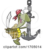 Poster, Art Print Of Clipart Cartoon Pirate Turtle Swinging On An Anchor
