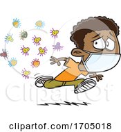 Clipart Cartoon Boy Wearing A Mask And Running From Germs