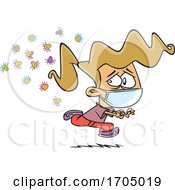 Clipart Cartoon Girl Wearing A Face Mask And Running From Germs