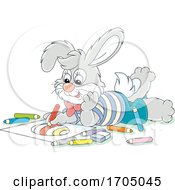 Poster, Art Print Of Bunny Rabbit Coloring An Easter Egg