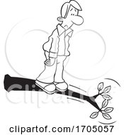 Poster, Art Print Of Clipart Cartoon Black And White Man Out On A Limb