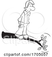 Clipart Cartoon Black And White Man Out On A Limb