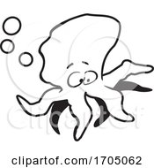 Poster, Art Print Of Cartoon Black And White Octopus With Bubbles