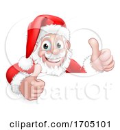 Poster, Art Print Of Santa Claus Christmas Peeking Thumbs Up Cartoon
