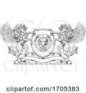 Crest Pegasus Horses Coat Of Arms Lion Shield Seal by AtStockIllustration