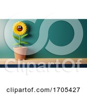 3d Cheerful Sunflower Plant In Flower Pot Catching Some Sun On A Shelf By A Window