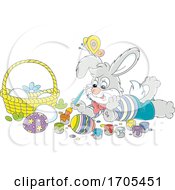 Poster, Art Print Of Bunny Rabbit Painting Easter Eggs