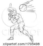 Dinosaur Baseball Player Mascot Swinging Bat