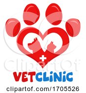 Poster, Art Print Of Heart Shaped Paw Print With Silhouetted Cat And Dog
