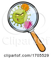 Poster, Art Print Of Coronavirus Mascot Character Under A Magnifying Glass