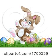 Poster, Art Print Of Easter Bunny Rabbit Eggs Basket Background Cartoon