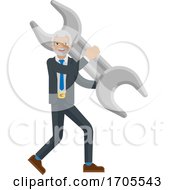 Mature Business Man Holding Spanner Wrench Concept