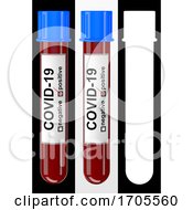 3D Illustration Of A Blood Test Tube With Positive COVID 19 Test Over Black And White Background With Alpha Map