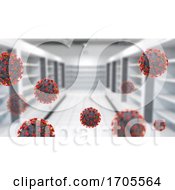 3d Interior Of A Supermarket With Empty Shelves And Covid 19 Virus Cells